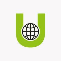 Letter U Global Logo Design. World Logotype Symbol Vector Template