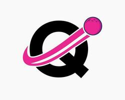 Letter Q Bowling Logo. Bowling Ball Symbol With Moving Ball Icon vector