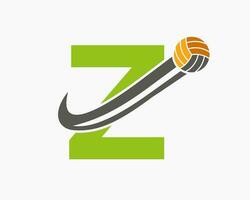 Letter Z Volleyball Logo Concept With Moving Volley Ball Icon. Volleyball Sports Logotype Template vector