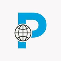 Letter P Global Logo Design. World Logotype Symbol Vector Template