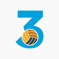 Letter 3 Volleyball Logo Concept With Moving Volley Ball Icon. Volleyball Sports Logotype Template vector