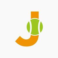 Tennis Logo On Letter J. Tennis Sport Academy, Club Logo Sign vector