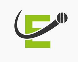 Letter E Cricket Logo Concept With Moving Ball Icon For Cricket Club Symbol. Cricketer Sign vector
