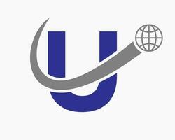 Letter U Global Logo Design. World Logotype Symbol Vector Template