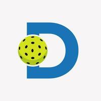 Pickleball Logo On Letter D Vector Template. Pickle Ball Logotype