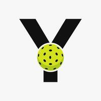 Pickleball Logo On Letter Y Vector Template. Pickle Ball Logotype