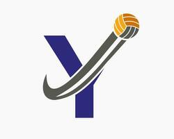 Letter Y Volleyball Logo Concept With Moving Volley Ball Icon. Volleyball Sports Logotype Template vector