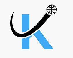 Letter K Global Logo Design. World Logotype Symbol Vector Template