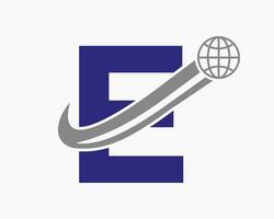 Letter E Global Logo Design. World Logotype Symbol Vector Template