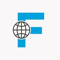 Letter F Global Logo Design. World Logotype Symbol Vector Template
