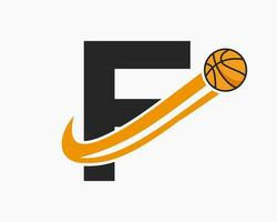 Initial Letter F Basketball Logo Concept With Moving Basketball Icon. Basket Ball Logotype Symbol vector