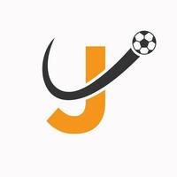 Initial Letter J Soccer Logo. Football Logo Concept With Moving Football Icon vector