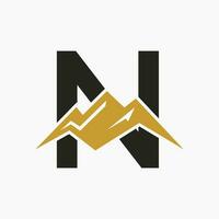 Letter N Mount Logo. Mountain Nature Landscape Logo Combine With Hill Icon and Template vector