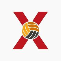 Letter X Volleyball Logo Concept With Moving Volley Ball Icon. Volleyball Sports Logotype Template vector