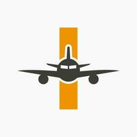 Initial Letter I Travel Logo Concept With Flying Air Plane Symbol vector