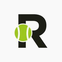 Tennis Logo On Letter R. Tennis Sport Academy, Club Logo Sign vector