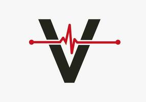Letter V Heartbeat Logo For Medical or Health Symbol. Medical Logo Template Design vector