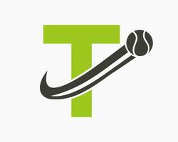 Tennis Logo On Letter T. Tennis Sport Academy, Club Logo Sign vector