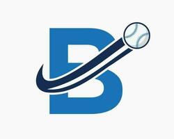 letra inicial b concepto de logotipo de béisbol con plantilla de vector de icono de béisbol en movimiento