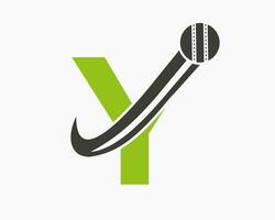 Initial Letter Y Cricket Logo Concept With Moving Ball Icon For Cricket Club Symbol. Cricketer Sign vector