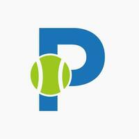 Tennis Logo On Letter P. Tennis Sport Academy, Club Logo Sign vector