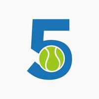 Tennis Logo On Letter 5. Tennis Sport Academy, Club Logo Sign vector