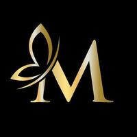 Letter M Butterfly Logo Concept For Luxury, Beauty, Spa and Fashion Symbol vector