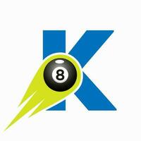 Letter K Billiard Sports Team Club Logo. 8 Ball Pool Logo Design Template vector