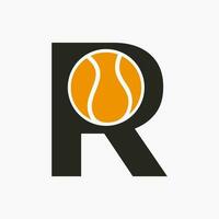 Tennis Logo On Letter R. Tennis Sport Academy, Club Logo Sign vector