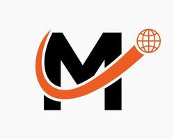 Letter M Global Logo Design. World Logotype Symbol Vector Template