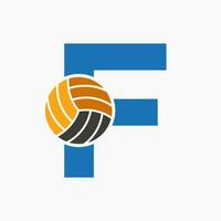 letra F vóleibol logo concepto con Moviente voleo pelota icono. vóleibol Deportes logotipo modelo vector