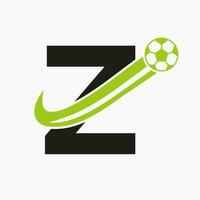 Initial Letter Z Soccer Logo. Football Logo Concept With Moving Football Icon vector