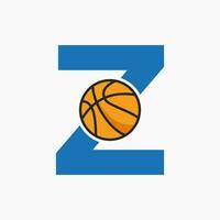 Basketball Logo On Letter Z Concept. Basket Club Symbol Vector Template