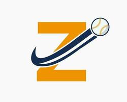 Initial Letter Z Baseball Logo Concept With Moving Baseball Icon Vector Template