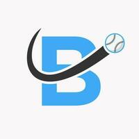 concepto de logotipo de béisbol de letra b con plantilla de vector de icono de béisbol en movimiento