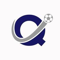 Initial Letter Q Soccer Logo. Football Logo Concept With Moving Football Icon vector