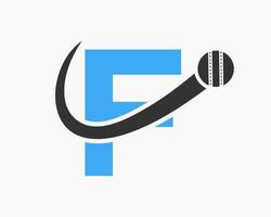 letra F Grillo logo concepto con Moviente pelota icono para Grillo club símbolo. jugador de cricket firmar vector
