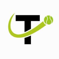 Tennis Logo Design On Letter T Template. Tennis Sport Academy, Club Logo vector