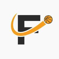 Basketball Logo On Letter F Concept. Basket Club Symbol Vector Template