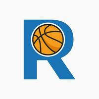 Basketball Logo On Letter R Concept. Basket Club Symbol Vector Template