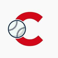 Letter C Baseball Logo Concept With Moving Baseball Icon Vector Template