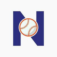 Letter N Baseball Logo Concept With Moving Baseball Icon Vector Template