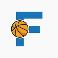 Basketball Logo On Letter F Concept. Basket Club Symbol Vector Template