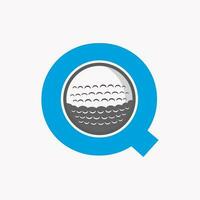 Golf Logo On Letter Q. Initial Hockey Sport Academy Sign, Club Symbol vector