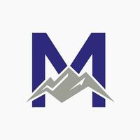 letra metro montar logo. montaña naturaleza paisaje logo combinar con colina icono y modelo vector