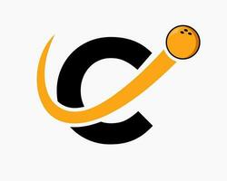 Letter C Bowling Logo. Bowling Ball Symbol With Moving Ball Icon vector