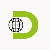 Letter D Global Logo Design. World Logotype Symbol Vector Template