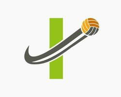 letra yo vóleibol logo concepto con Moviente voleo pelota icono. vóleibol Deportes logotipo modelo vector