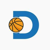 Basketball Logo On Letter D Concept. Basket Club Symbol Vector Template