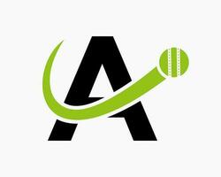 Letter A Cricket Logo Concept With Moving Ball Icon For Cricket Club Symbol. Cricketer Sign vector